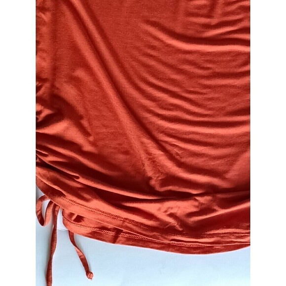 Olivia Blu Skirt Size 3X Orange Drawstring Ruched Sides Stretch Mini To Knee - Picture 2 of 6